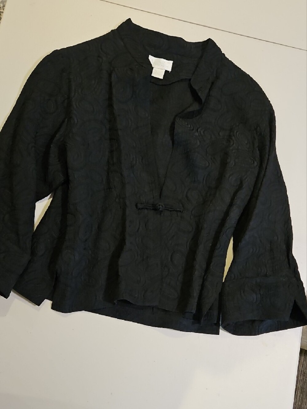 Jade Black Textured Heavy Weight Viscose Asian Style Open-Front Jacket 0268
